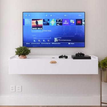 Imagem de Rack Suspenso Com Porta Bancada Para Tv Parede Sala Quarto Luxo Multiuso Decoração 120 Ou 90 Cm (Branco, 90 cm)