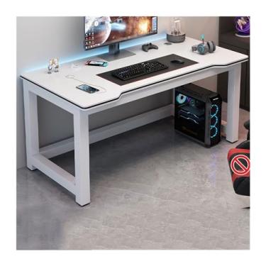 Imagem de Mesa de PC duplo para casa, mesa de estudante, casa, quarto, escritório, fibra de carbono, simples, para jogos (branco, 160 x 60 x 75 cm)