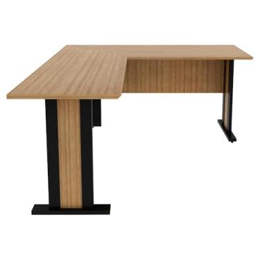 Imagem de Mesa Escrivaninha De Canto Para Escritório 160 cm Me4195 Amendoa Preto Tecno Mobili