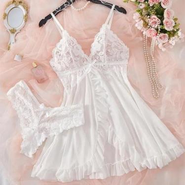 Imagem de Vestido De Dormir Elegante Rosa Com Decote Em V, Camisola De Seda Femi