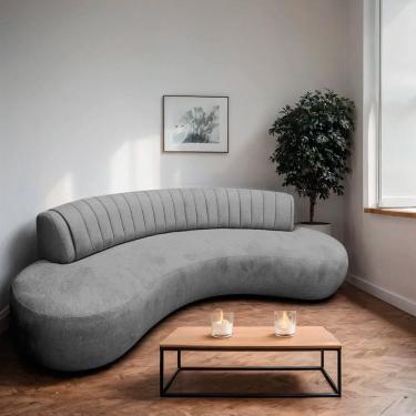 Imagem de Divã Recamier Curvo Sala Estar Luxo 180cm Linho Celeste Cinza Claro