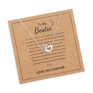 Imagem de Agriajun Colar feminino com pingente de coração de amor duplo para namorada, presente de zircônia cúbica, branco, dourado, prata, strass, para sempre, dia dos namorados, Natal, aniversário, formatura