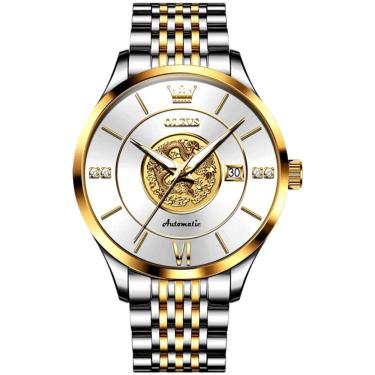 Imagem de Relógio De Pulso Automático Mecânico Luminoso Aço Inoxidável Impermeável Branco