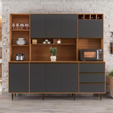 Imagem de Armário De Cozinha Completa 8 Portas 3 Gavetas Itália Madeirado/grafite