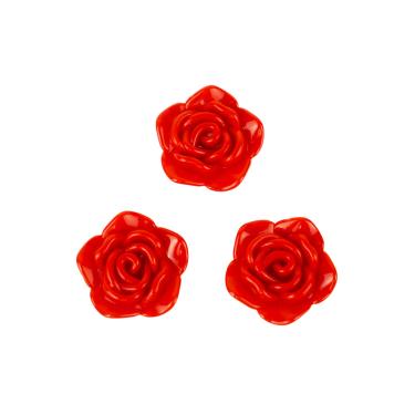 Imagem de Kit C/3 Miçangas em Resina Flor Rosa Vermelha 2 cm
