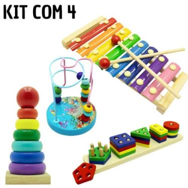 Imagem de Kit com 4 Brinquedos Educativos Torre Formas Geométricas Pedagógico En