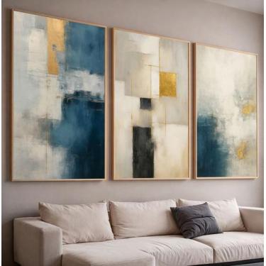 Imagem de Quadros com Moldura e Acrilico Cristal Vidro  Abstrato Azul Arte Kit 3