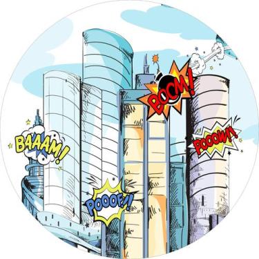 Imagem de Painel de Tecido Sublimado Redondo Prédios na Cidade Super Heróis HQ c