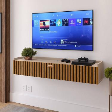 Imagem de Rack Suspenso Home Classic New Tv 32 Polegadas 1 Porta Puxador Concha Quarto Sala Recepção Marrom - Lojas RPM