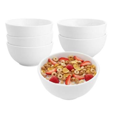Imagem de Jogo 6 Bowl de Porcelana Tigela Caldo Sopa Porções Branco Clean 330ml 