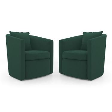 Imagem de Kit 02 Poltronas Decorativas Sala de Estar Aimê Veludo Verde Escuro - 