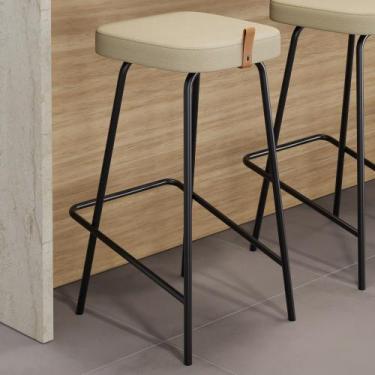 Imagem de Banqueta Alta Cozinha e Área Gourmet Vik Estofada Linho Bege - Abmaza