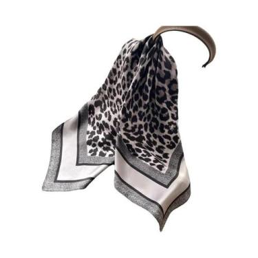 Imagem de Lenço Hijab Quadrado De Seda Com Estampa De Leopardo Para Mulheres, Es