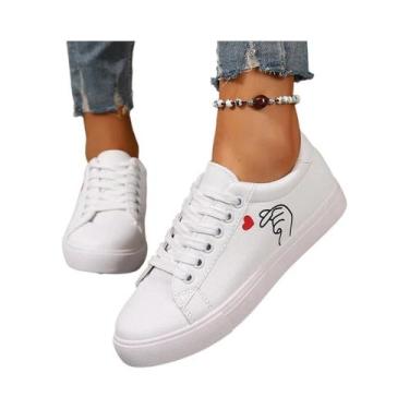 Imagem de Tênis Femininos Brancos Respiráveis Para Corrida Com Flores Bordadas E