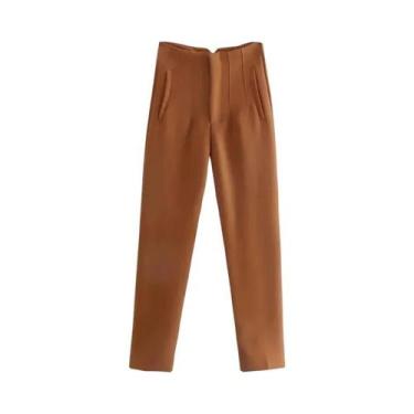 Imagem de Calças de Alfaiataria Femininas de Cintura Alta - Preto, Rosa e Branco