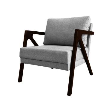 Imagem de Poltrona Mona Monique Luxo Linho Cinza Base Madeira Maciça Castanho Ideal Decor