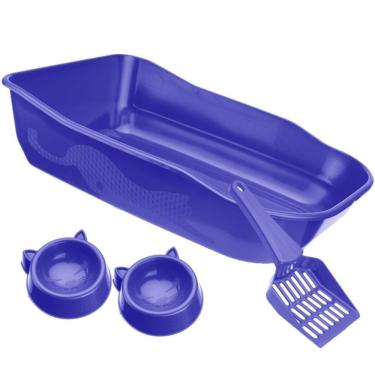 Imagem de Kit Caixa de Areia para Gatos Grandes OEM Bandeja Furba Durapets em Plástico 100% Reciclado Azul 41x33x11cm 4 Peças