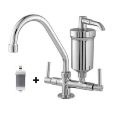Imagem de Torneira com Filtro Bica Móvel 1-4 de Volta para Bancada e Mesa em Plástico ABS Cromado com Jato Contínuo Prata OEM