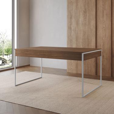 Imagem de Mesa de Jantar Filadélfia Retangular MDF 120CM X 75CM Amêndoa com Base em Ferro Branco