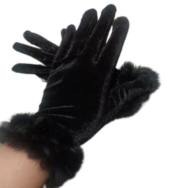 Imagem de Luva Feminina Prodac de Veludo Punho de Pelúcia Inverno Elegante em Veludo Sintético Tamanho Único Preto Feminino