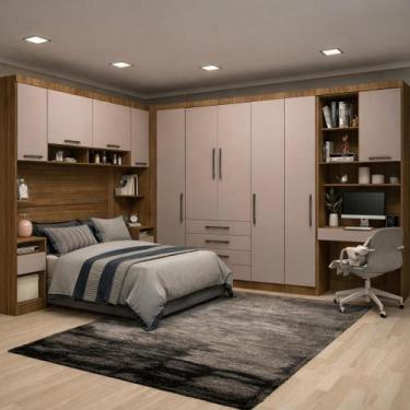 Imagem de Guarda Roupa Modulado Casal 1,38 m Canto com Escrivaninha Paris Lucian