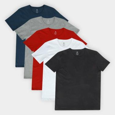Imagem de Kit Camiseta Hering C/ 5 Peças Masculina, Branco, Cinza, M