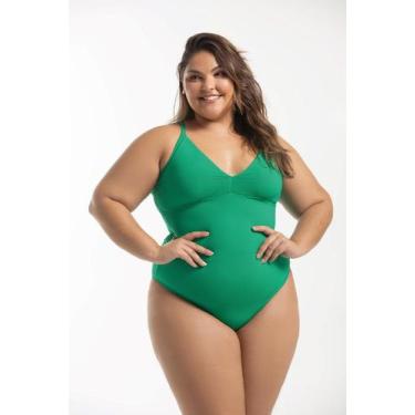 Imagem de Maiô Alças Fixas Liso Sem Bojo Plus Size - Cor De Cacau, 52, Verde bal