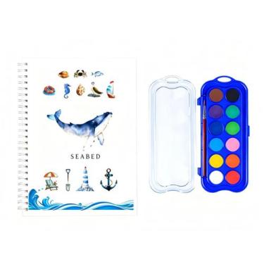 Imagem de Kit de Caderno de Aquarela com 24 Cores e Pincéis para Iniciantes - Ma