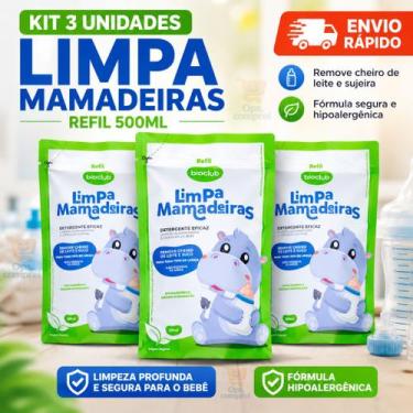 Imagem de Kit 3 Refil Detergente 500ml Mamadeira Tudo Limpinho desengordurante C