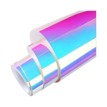 Imagem de Filme Vinílico Holográfico Colorido Arco-Íris Branco Autoadesivo Para 