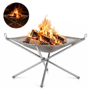 Imagem de Fogueira Portátil Dobrável Aço Inoxidável com Malha para Camping Praia