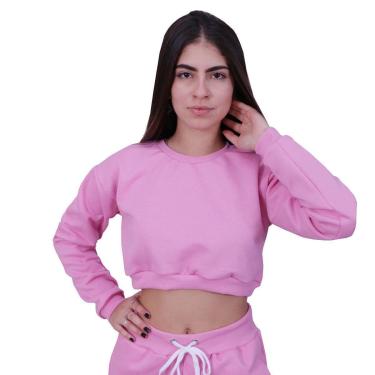 Imagem de Blusa Moletom Cropped Infantil Liso Rosa-Feminino