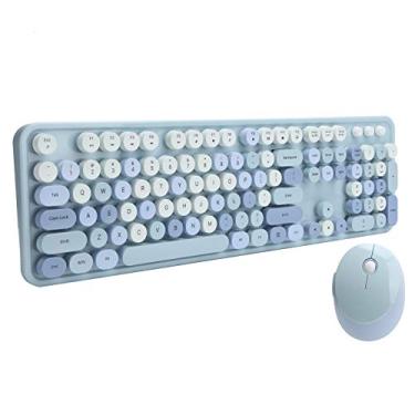 Imagem de Mouse sem fio, teclado e combinação de mouse de baixo ruído e botões multimídia de 5 teclas para Windows XP / win7 / win8 / win10(Versão de cor azul doce misturada)