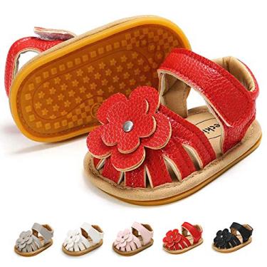 Imagem de Babelvit Sandálias infantis para bebês meninas sapatos de verão antiderrapante sola de borracha flor vestido princesa sapato recém-nascido primeiro caminhada ao ar livre sandálias, 02 Red+flower, 3-6 Months Infant