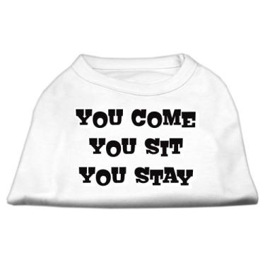 Imagem de Mirage Pet Products Camisetas estampadas You Come/You Sit/You Stay de 35 cm para animais de estimação, grande, branca