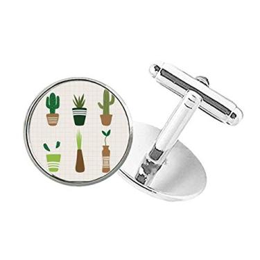 Imagem de DIYthinker Abotoaduras de botão redondo com botão de cacto e suculentas