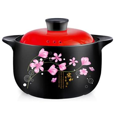 Imagem de Panela de cerâmica à prova de vazamento panela de sopa totalmente natural durável panela de ensopado redonda panelas com tampa, fogão a gás doméstico de alta temperatura panela de argila de chama aberta, vermelho 2,3,5L