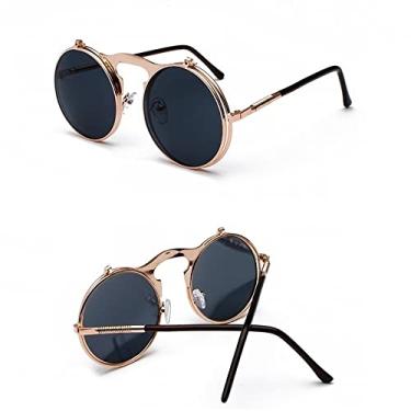 Imagem de Óculos de sol redondos steampunk femininos masculinos de metal vintage flip circular lente dupla óculos de sol estilo máscaras gafas óculos de,3, china