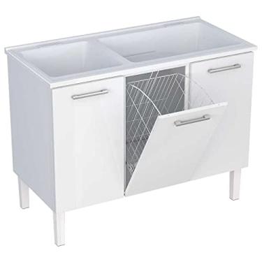 Imagem de Gabinete de Lavanderia Branco em Aço com Tanque Sintético Branco e Cesto Basculante Max Cozimax