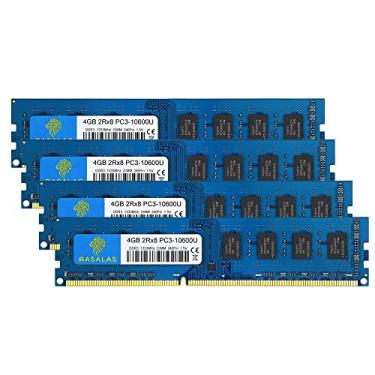 Imagem de Rasalas Kit de 16 GB (4 x 4 GB) DDR3 1333MHz PC3-10600 PC3-10600U não ECC sem buffer 1,5V CL9 2RX8 Dual Rank 240 pinos UDIMM Módulo RAM de memória desktop