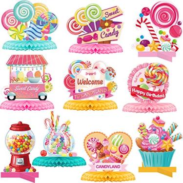 Imagem de 10 peças de candyland para decoração de festa, candyland centros de mesa para candyland decorações de mesa para candyland Honeycomb Centerpieces Candyland Decorações para aniversário, chá de bebê, artigos de festa