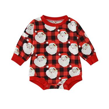 Imagem de Macacão infantil meninos meninas Natal manga longa estampa de Papai Noel pulôver roupas de bebê para meninas (vermelho, 3-6 meses)