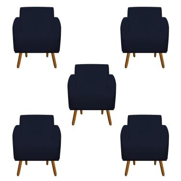 Imagem de Kit 05 Poltronas Decorativa Laura Pés Palito Suede Azul Marinho