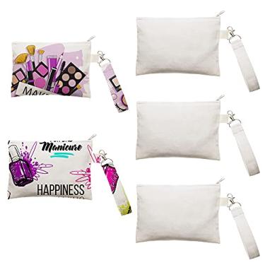 Imagem de YAROMO Conjunto de 10 peças de bolsas de cosméticos por sublimação, bolsas de maquiagem de transferência de calor DIY bolsas de lápis com cordões de pulso para decoração de bolsa de impressão faça você mesmo