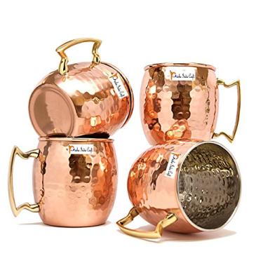 Imagem de Conjunto de 4 canecas de cobre Prisha India para Moscow Mules 560 ml / 453 ml copos de mule com acabamento martelado de níquel interno de melhor qualidade, Moscow Mule, canecas de coquetel, canecas de cobre, canecas de coquetel