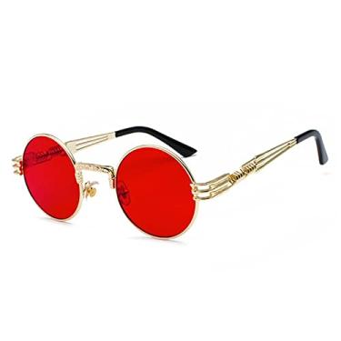 Imagem de Óculos de sol redondos de metal retro steampunk fashion para homens e mulheres primavera perna colorida uv400, n17 ouro vermelho, tamanho único
