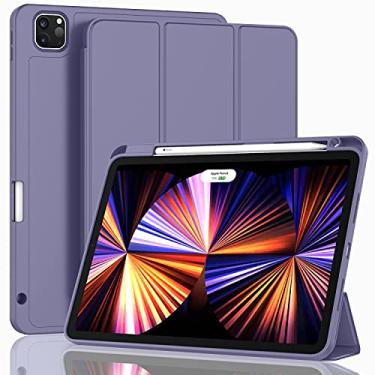 Imagem de ZryXal Nova capa para iPad Pro de 11 polegadas 2021 (3ª geração)/2020 (2ª geração) com suporte para lápis, capa inteligente para iPad [suporta Touch ID e despertar/hibernar automático] com carregamento automático de lápis de 2ª geração (lavanda)