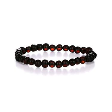 Imagem de AMBERAGE Pulseira de âmbar báltico natural para adultos (mulheres/homens) - feita à mão de contas de âmbar báltico não polidas cruas/certificadas (6 cores) (8, cereja escura crua não polida)