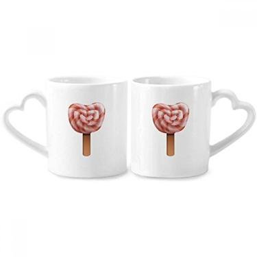 Imagem de Conjunto de canecas de porcelana para casal, picolé, sorvete, sorvete, sorvete vermelho com alça de coração