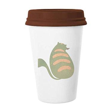 Imagem de Caneca de cerâmica verde com estampa de animal de gato com ajuste ciano e tampa de copo de cerâmica